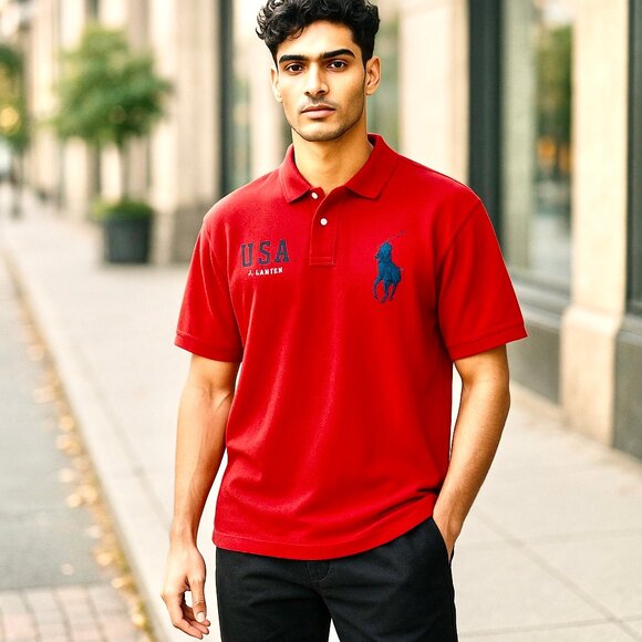 Polo Ralph Lauren USA Red Golf Shirt Embroidered Big Pony - Picture 1 of 13